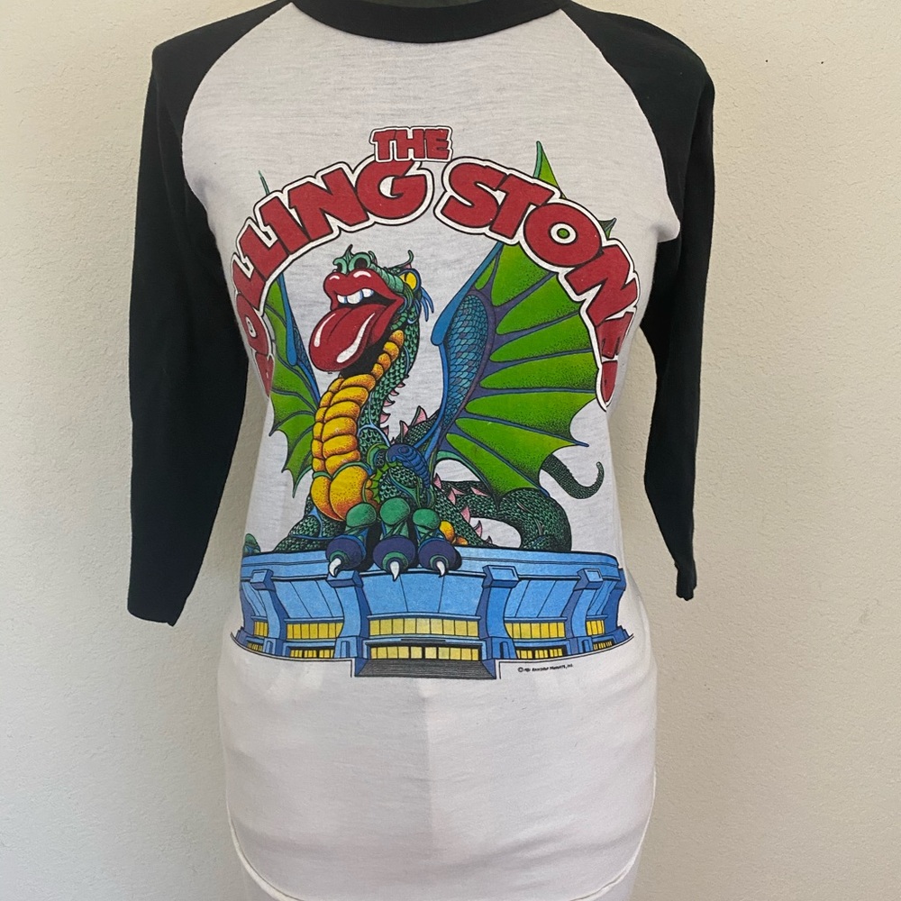 Vintage 1980’s Rolling Stones & George Heart Thorogood Sold Out Tour Raglan Tee